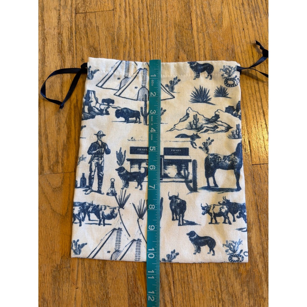 Katie Kime Prada Marfa Western Toile Drawstring Dust Bag Blue Cowboy 10.5x8.5 - Picture 5 of 6